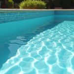 Irrégularités visibles sur le liner d'une piscine causées par des cailloux en dessous.