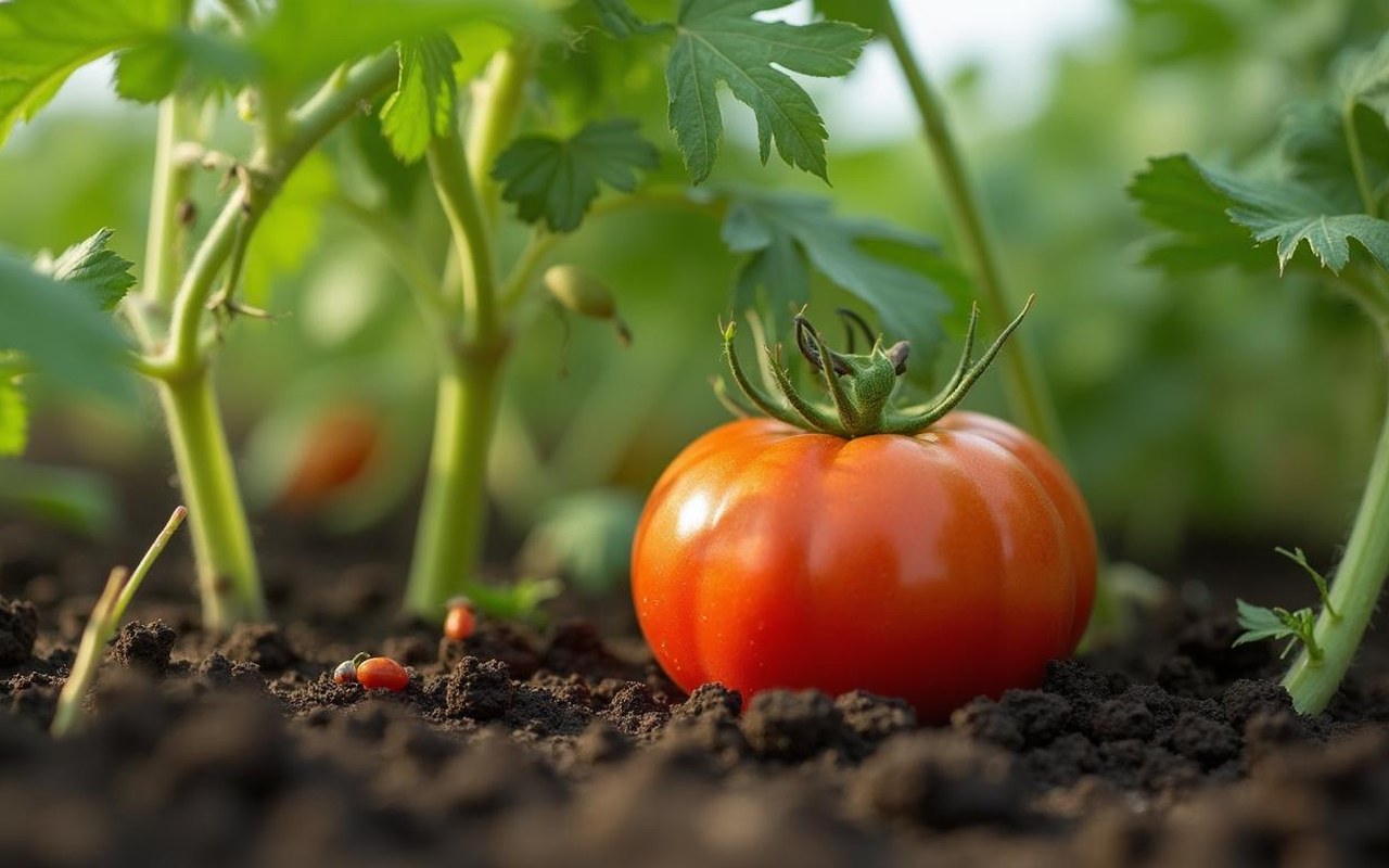 Infestation de moucherons sur des plants de tomates dans un jardin.
