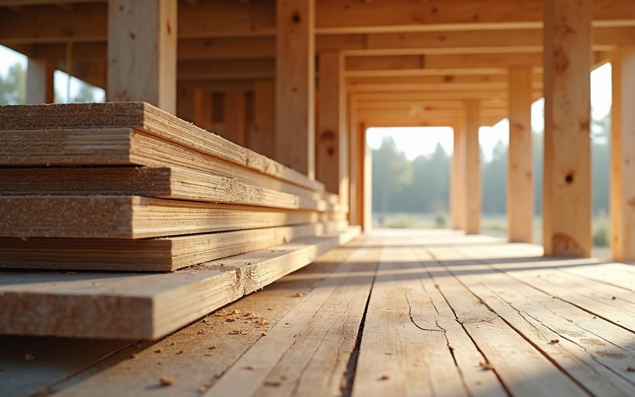 Chantier avec hourdis en bois pour la construction de planchers durables.