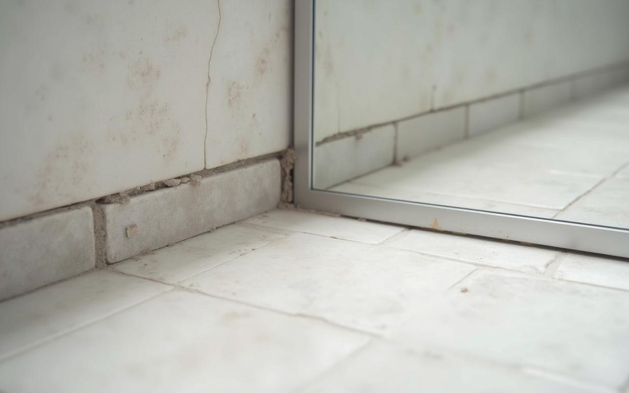 Installation d'une baguette de finition carrelage dans une salle de bain moderne.
