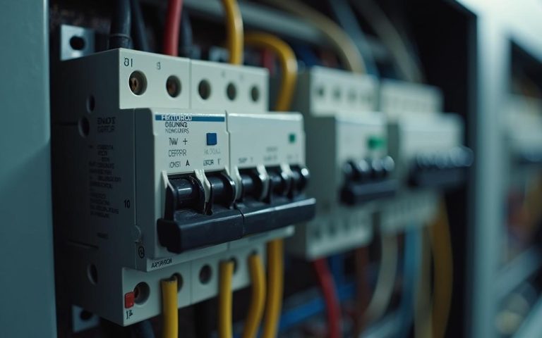 Disjoncteur de 16A et radiateur électrique de 1000W dans un tableau électrique.