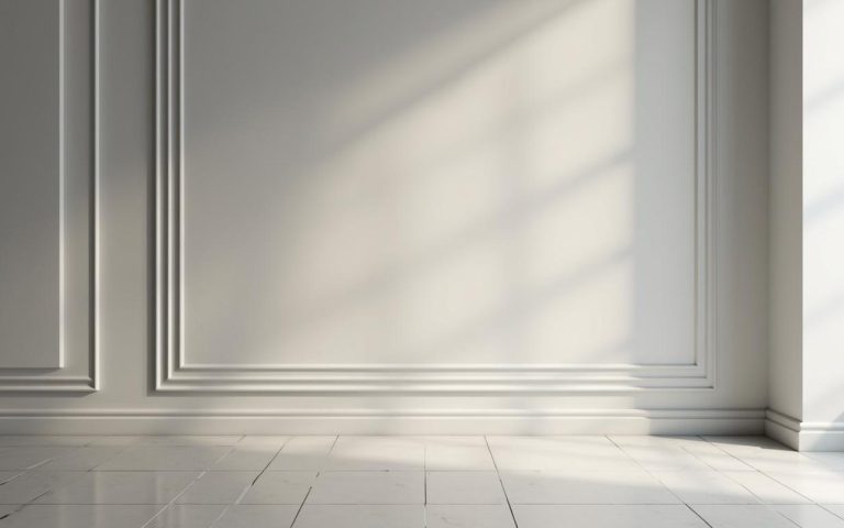 Intérieur moderne avec baguettes de transition entre le mur et le sol, design épuré.