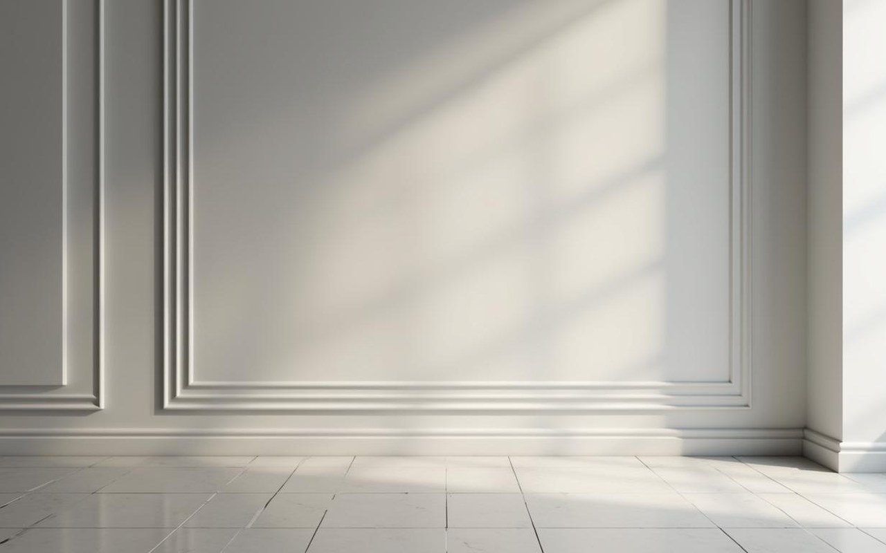 Intérieur moderne avec baguettes de transition entre le mur et le sol, design épuré.