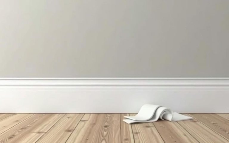 Installation de plinthes adhésives dans un intérieur moderne, mettant en avant la facilité de pose.