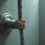 Douche italienne moderne avec siphon désamorcé et résidus visibles
