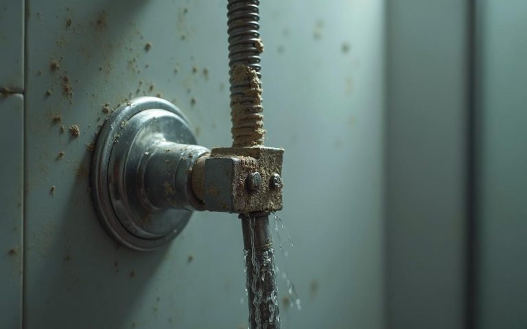 Douche italienne moderne avec siphon désamorcé et résidus visibles