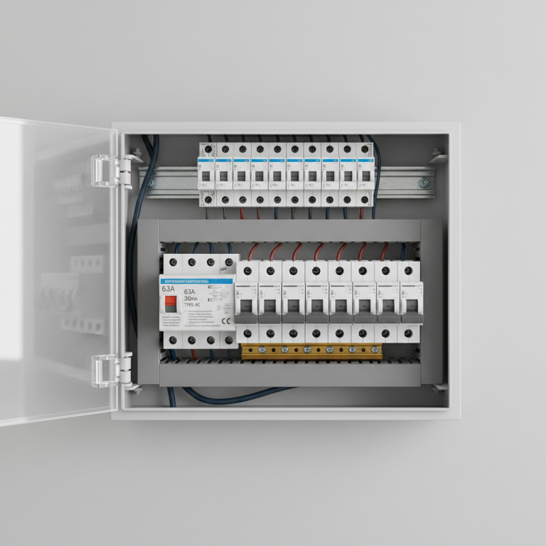 Illustration réaliste sur Combien de disjoncteurs sous un différentiel 63A 30mA type AC ?