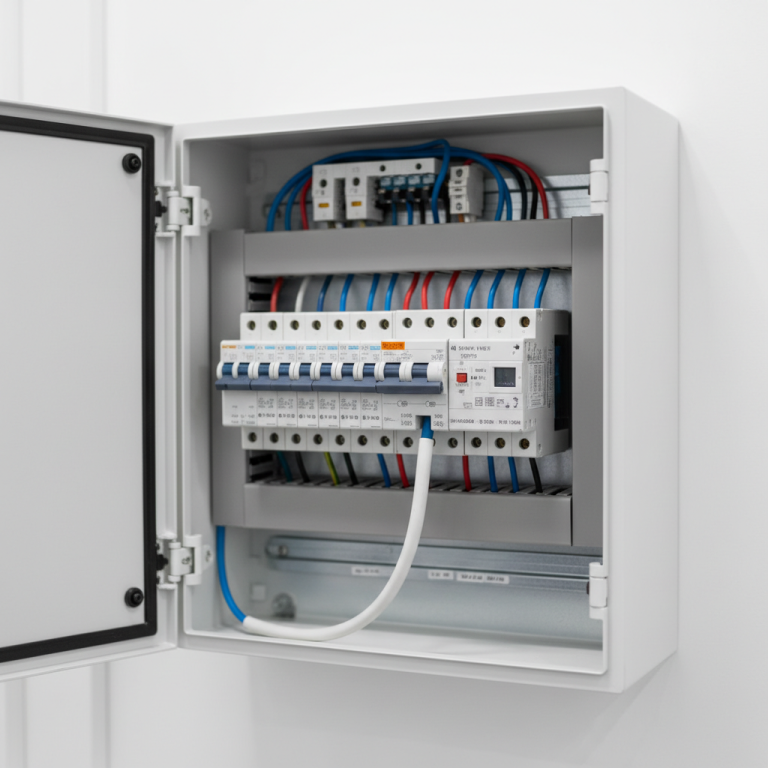 Illustration réaliste sur Disjoncteur pour lave-vaisselle : protection électrique selon la norme NF C 15-100