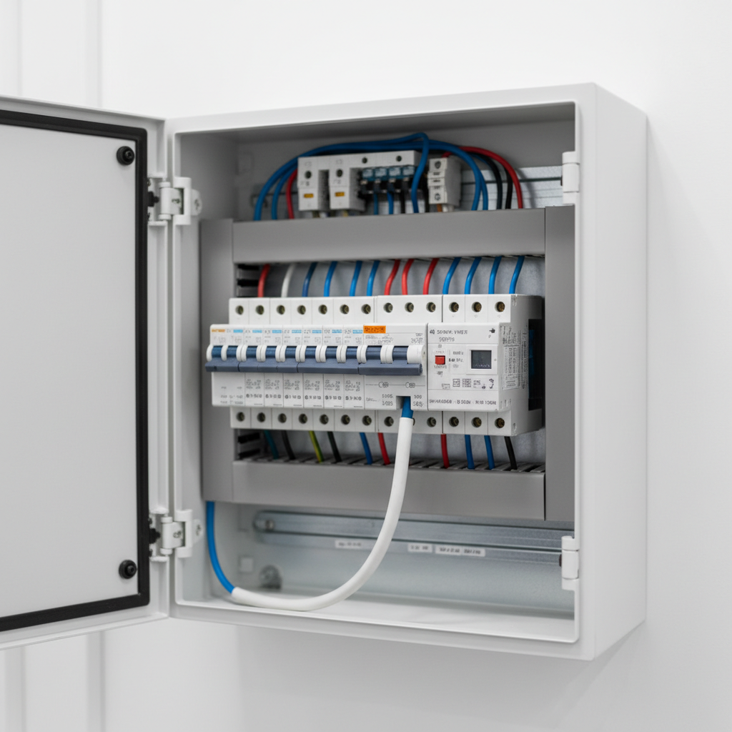 Illustration réaliste sur Disjoncteur pour lave-vaisselle : protection électrique selon la norme NF C 15-100