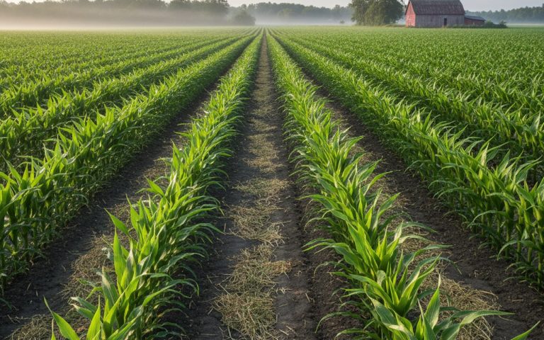 Champ agricole illustrant l'usage du glyphosate pour le désherbage des cultures.