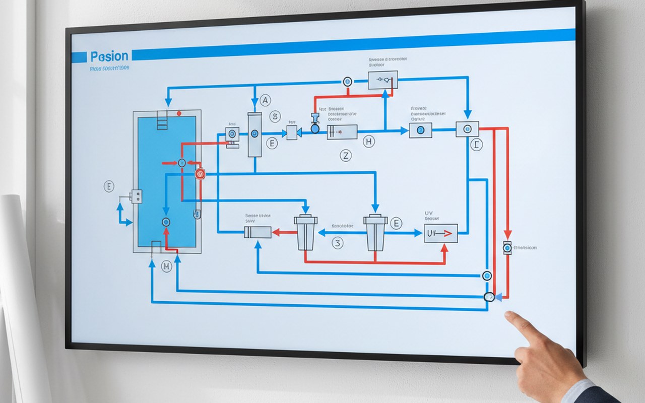 Illustration réaliste sur Schéma Filtration Piscine : Guide Complet du Circuit Hydraulique et Installation