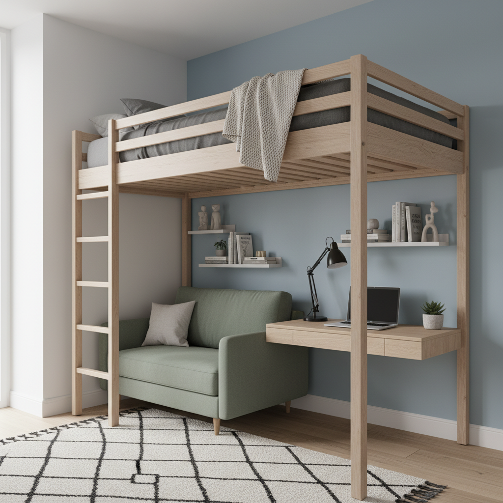 Illustration réaliste sur Lit mezzanine 2 places : optimiser petite chambre