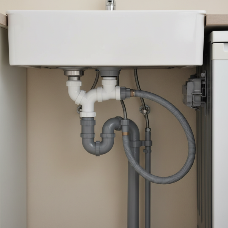 Illustration réaliste sur Schéma évacuation évier et lave-vaisselle : installation optimisée et conforme