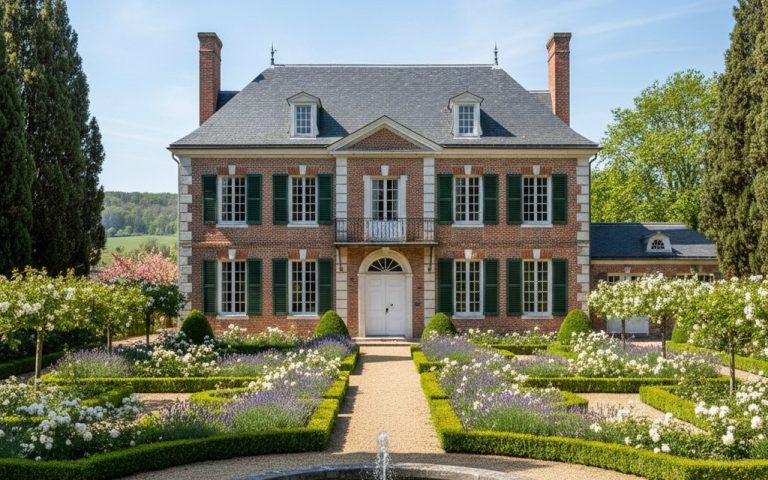 Maison américaine de style Colonial avec jardin, adaptée au climat français.